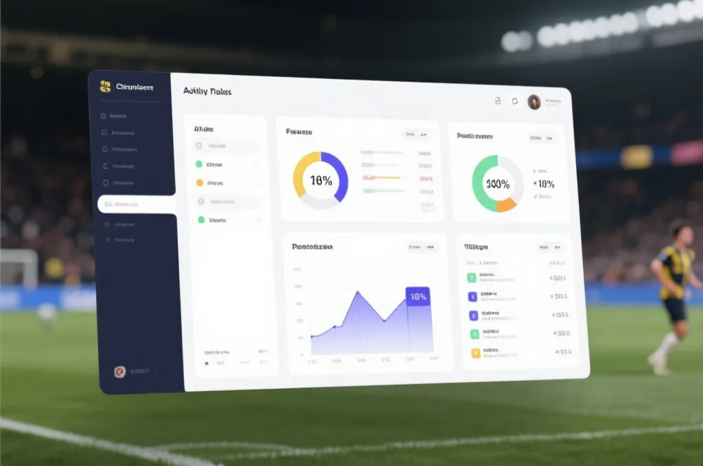 A clean and modern sports analytics dashboard interface displaying statistical charts and match data